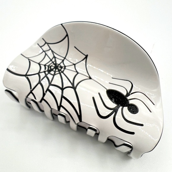 Black Spider Arched Hair Clip White New - Picture 1 of 3